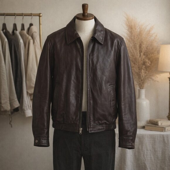 Vintage Bernardo Men’s Espresso Brown Full-grain Leather Bomber Jacket MEDIUM - Picture 3 of 15